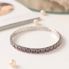 Fusionari 925 Sterling Silver Ruby Gemstone Bangle | Handmade Red Stone Jewelry | Festive & Elegant Accessory