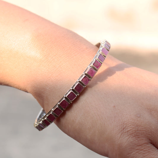 Fusionari 925 Sterling Silver Ruby Gemstone Bangle | Handmade Red Stone Jewelry | Festive & Elegant Accessory