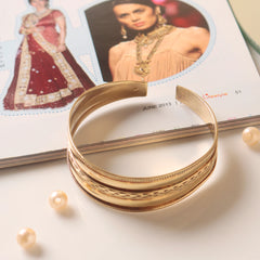 Fusionari 925 Sterling Silver Gold Plated Plain Cuff Bangle | Adjustable Silver Bracelet for Women | Everyday Wear Jewelry