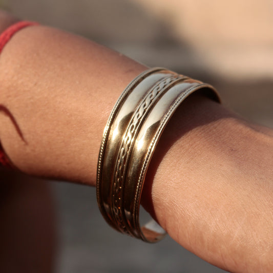 Fusionari 925 Sterling Silver Gold Plated Plain Cuff Bangle | Adjustable Silver Bracelet for Women | Everyday Wear Jewelry