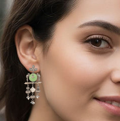925 Sterling Silver Multistone Antique Silver Earrings for Women | Classic Gemstone Jewelry | Gift for Special Occasion and Casual
