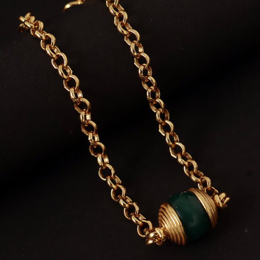 925 Sterling Silver Gold Plated Green Onyx Bracelet for Women | Deep Green Gemstone Bracelet | Stylish Everyday Jewelry