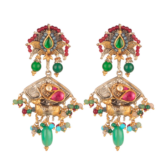 925 Sterling Silver Gold Plated Multistone  Earrings for Women | Natural Healing Gemstone Jewelry | Stylish Daily Wear