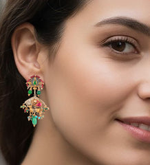 925 Sterling Silver Gold Plated Multistone  Earrings for Women | Natural Healing Gemstone Jewelry | Stylish Daily Wear