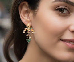 925 Sterling Silver Multistone Gold Plated Earrings for Women | Multi Gemstone Jewelry | Party Wear & Festival Style