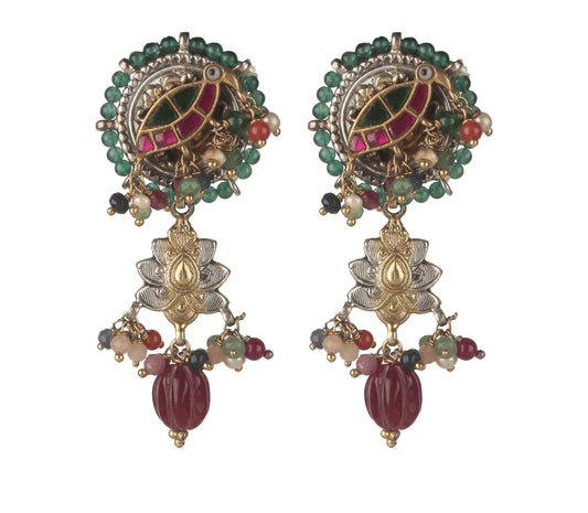 925 Sterling Silver Gold Plated Multistone Earrings for Women | Designer Handmade Jewelry | Vibrant Party Wear||