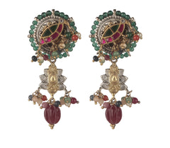 925 Sterling Silver Gold Plated Multistone Earrings for Women | Designer Handmade Jewelry | Vibrant Party Wear||
