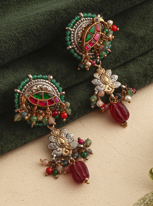 925 Sterling Silver Gold Plated Multistone Earrings for Women | Designer Handmade Jewelry | Vibrant Party Wear||