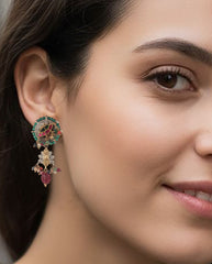 925 Sterling Silver Gold Plated Multistone Earrings for Women | Designer Handmade Jewelry | Vibrant Party Wear||