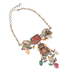 925 Sterling Silver Gold Plated Multistone Necklace for Women | Designer Handmade Jewelry | Vibrant Party Wear||