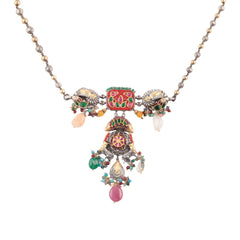 925 Sterling Silver Gold Plated Multistone Necklace for Women | Designer Handmade Jewelry | Vibrant Party Wear||