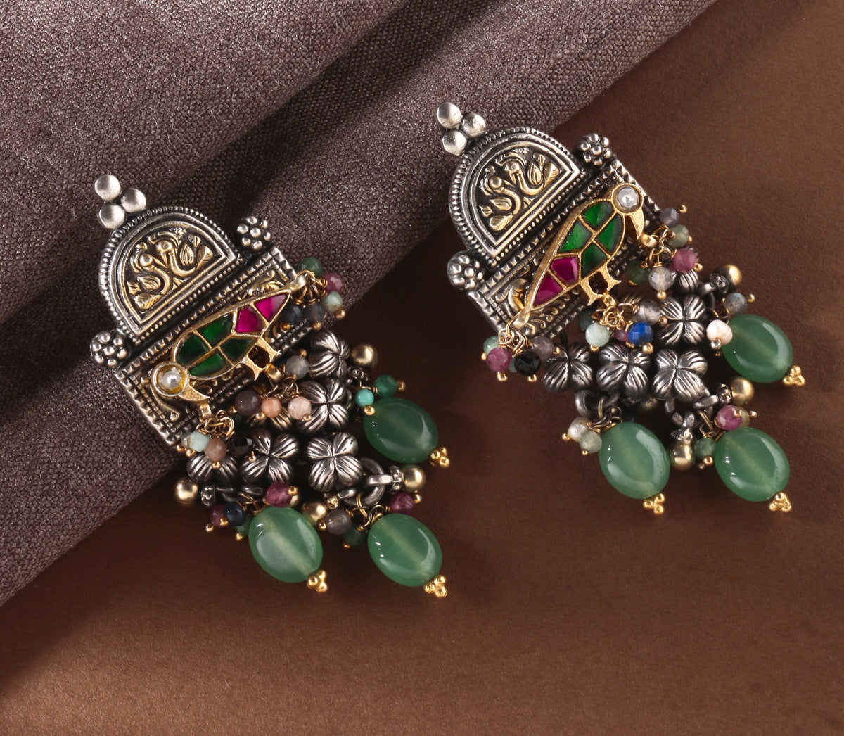 925 Sterling Silver Multistone Earrings for Women | Trendy Ethnic Jewelry | Festive & Party Wear ||