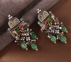 925 Sterling Silver Multistone Earrings for Women | Trendy Ethnic Jewelry | Festive & Party Wear ||