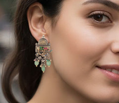 925 Sterling Silver Multistone Earrings for Women | Trendy Ethnic Jewelry | Festive & Party Wear ||