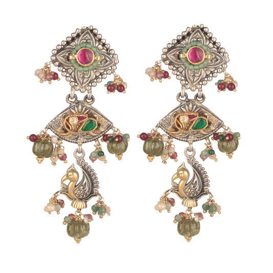 925 Sterling Silver Multistone Gold Plated Earrings for Women | Colorful Handmade Jewelry | Luxury Daily Wear ||