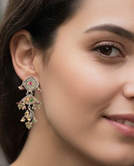925 Sterling Silver Multistone Gold Plated Earrings for Women | Colorful Handmade Jewelry | Luxury Daily Wear ||