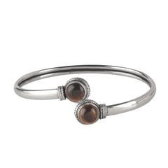 925 Sterling Silver Tiger Eye Bangle for Women | Natural Brown Gemstone Bracelet | Strength & Confidence Crystal