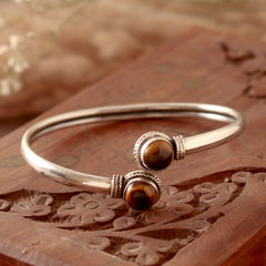 925 Sterling Silver Tiger Eye Bangle for Women | Natural Brown Gemstone Bracelet | Strength & Confidence Crystal