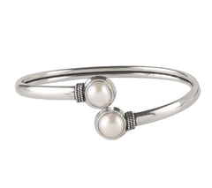925 Sterling Silver Pearl Bangle for Women | Elegant White Pearl Bracelet | Classic Luxury Jewelry for Special Occasions