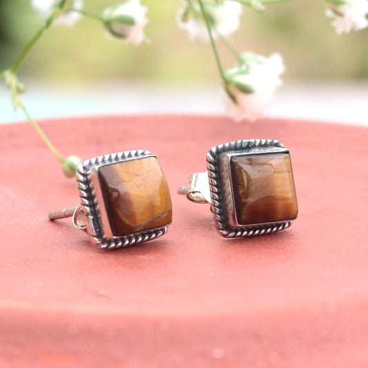 925 Sterling Silver Tiger Eye Earrings for Women | Natural Stone for Strength