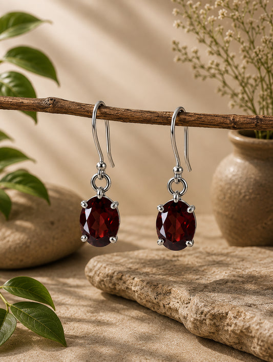 FUSIONARI 925 Sterling Silver Garnet Gemstone Drop Earrings