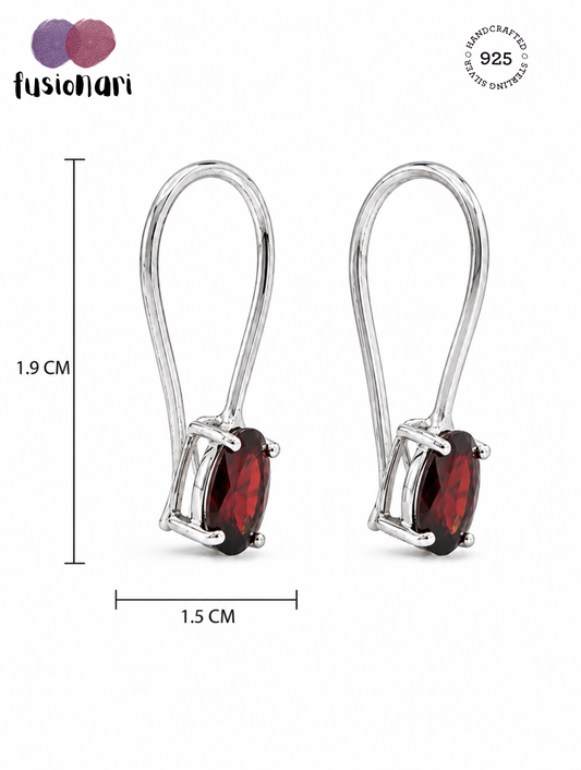 925 Sterling Silver Garnet Gemstone Drop Earrings