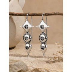 925 Sterling Silver Garnet Oxidized Drop Earrings for Women Geometric Design with Round Motifs and Dangling Details