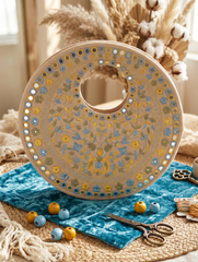 Beige Suede Floral Embroidered Round Handbag, Hand Purse, Clutches with Patra Mirror Work for Women & Girls