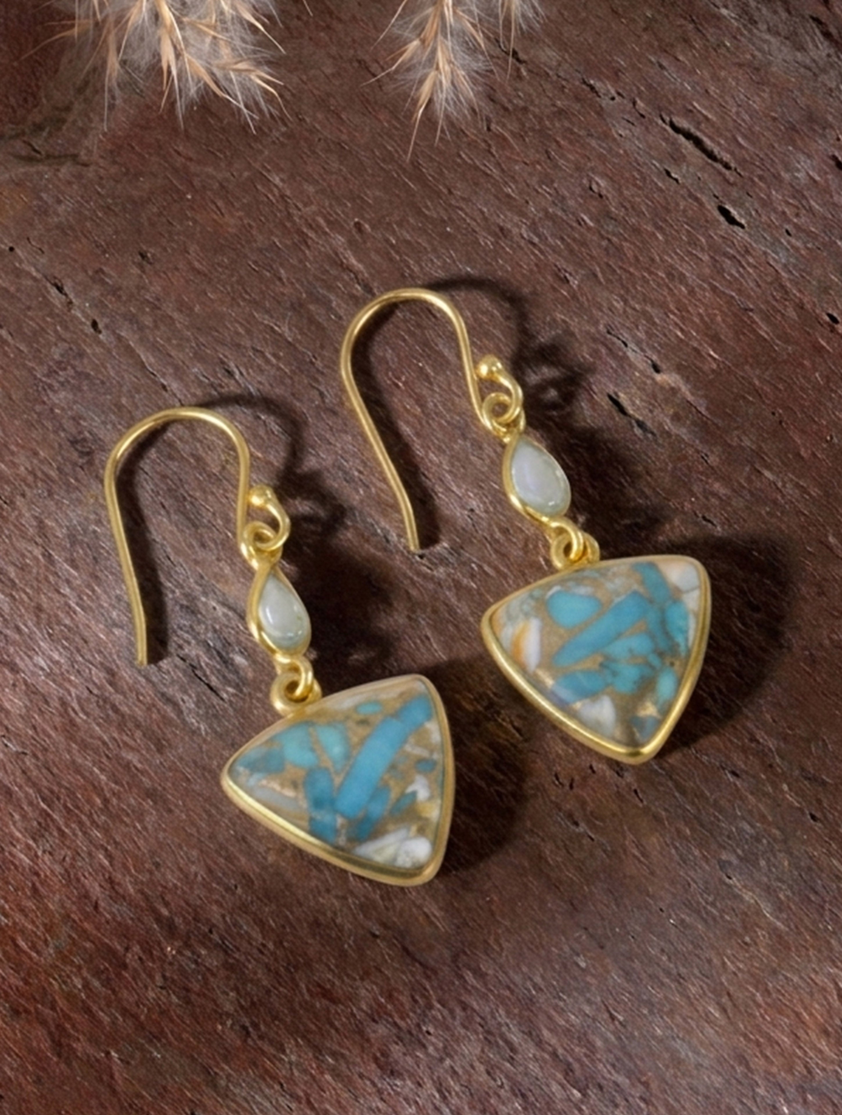 Gold Plated Multi Turquoise Earrings