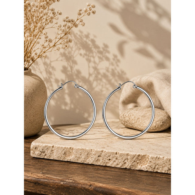 925 Sterling Silver Classic Hoop Earrings for Women Round Minimalist Circular Design