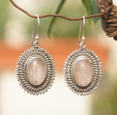 Rose Quartz Silver Earring