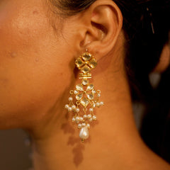 Moti Mahal – Pearl Jhumka Gold-Plated Silver Earrings