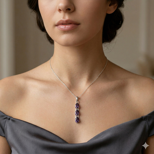 925 Sterling Silver Amethyst Pendant with 18 Inch Chain |  Gemstone Pendant Necklace | Handmade Jewelry Gift