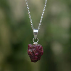 925 Sterling Silver Uncut Ruby Pendant with 18" Chain for Women | Natural Raw Gemstone Handcrafted Jewelry Gift