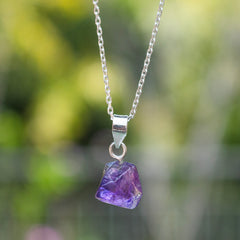 925 Sterling Silver Uncut Amethyst Pendant with 18" Chain for Women | Natural Raw Gemstone Handmade Jewelry Gift