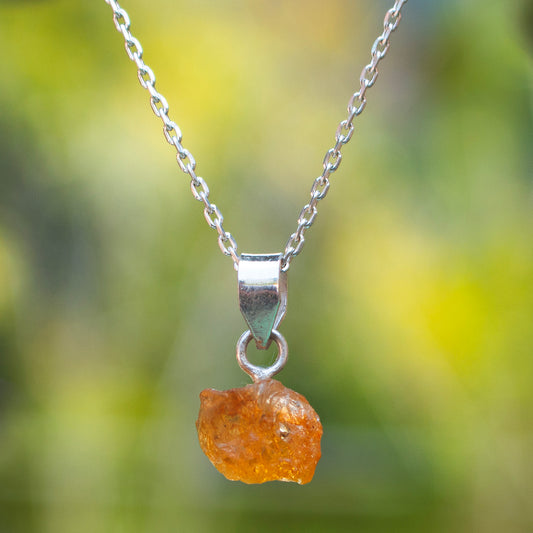 925 Sterling Silver Uncut Citrine Pendant with 18" Chain for Women | Natural Raw Gemstone Handmade Jewelry
