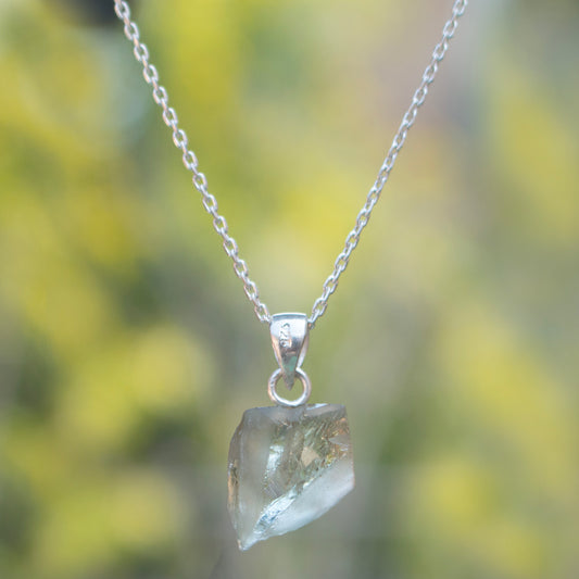 925 Sterling Silver Uncut Smoky Quartz Pendant with 18" Chain for Women | Natural Raw Gemstone Handmade Jewelry