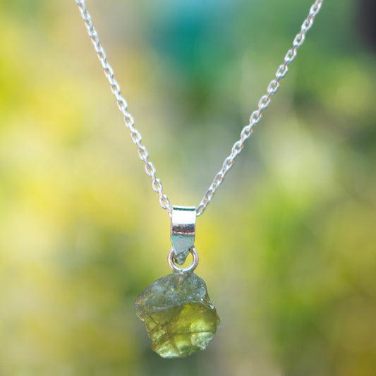 925 Sterling Silver Uncut Peridot Pendant with 18" Chain for Women | Natural Raw Gemstone Handmade Jewelry Gift