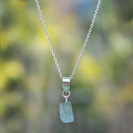 925 Sterling Silver Uncut Blue Apatite Pendant with 18" Chain for Women | Natural Raw Gemstone Handmade Jewelry