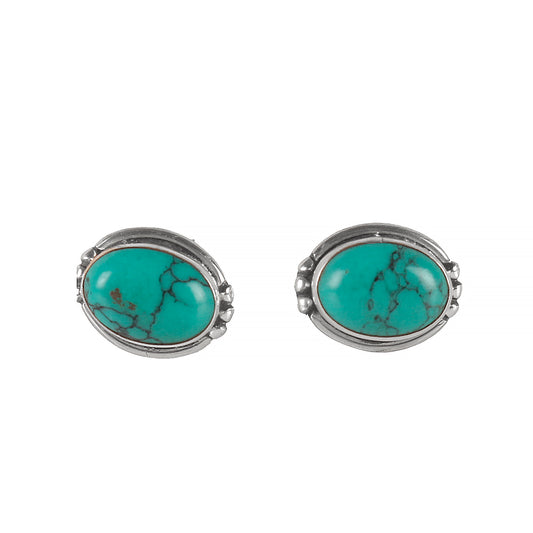925 Sterling Silver Turquoise Stud Earrings for Women |Handmade Push Back Eartops | Boho Daily Jewelry
