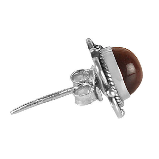925 Sterling Silver Flower Shaped Tiger Eye Eartops - Elegant Boho-Chic Jewelry for Women