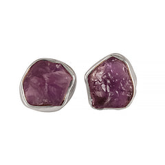 Fusionari 925 Silver Raw Amethyst Stud Earrings | Handmade Natural Stone: Uncut Amethyst Stone | Lightweight Women’s Jewelry