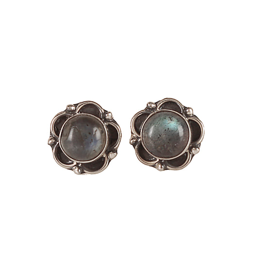 925 Sterling Silver Labradorite Stud Earrings for Women | Mystical Blue Handmade Push Back Eartops | Daily & Party Jewelry