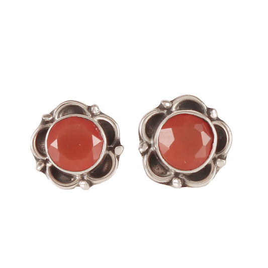 925 Sterling Silver Carnelian Stone Eartops - Elegant Boho-Chic Jewelry for Women