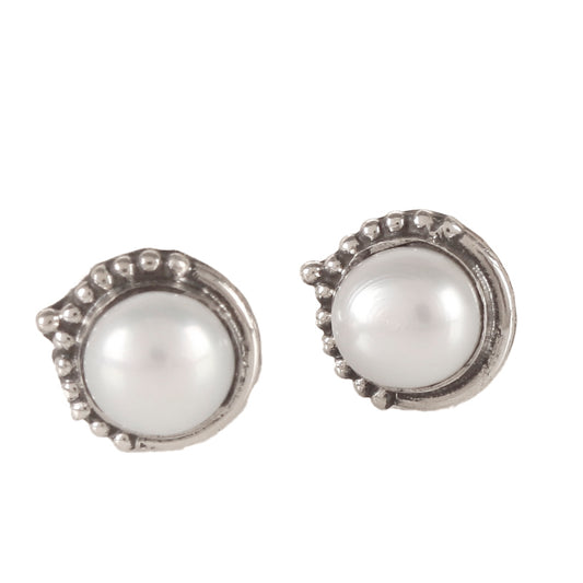 925 Sterling Silver Pearl Stud Earrings for Women | Classic Cream Handmade Eartops | Elegant Daily & Party Wear