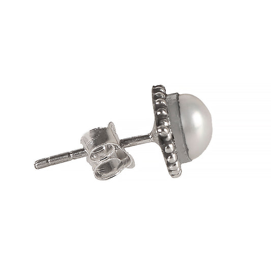 925 Sterling Silver Pearl Stud Earrings for Women | Classic Cream Handmade Eartops | Elegant Daily & Party Wear
