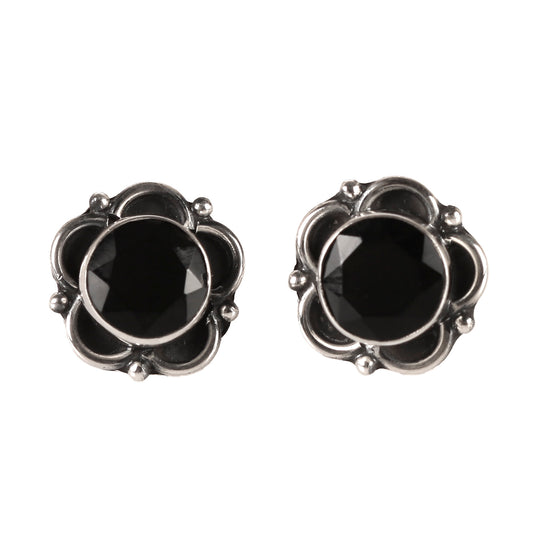 925 Sterling Silver Black Onyx Stud Earrings for Women | Chic Handmade Push Back Eartops | Daily & Party Jewelry