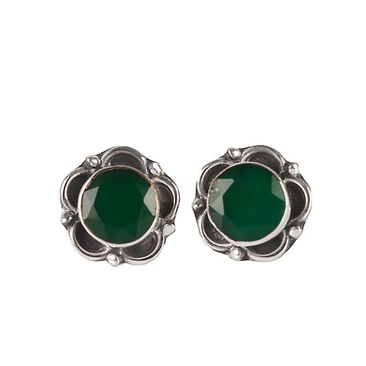 925 Sterling Silver Green Onyx Stone Eartops - Elegant Boho-Chic Jewelry for Women
