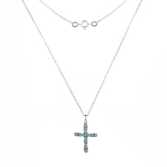 925 Sterling Silver Turquoise Pendant with 18" Chain for Women | Rhodium Finish Gemstone Handmade Jewelry