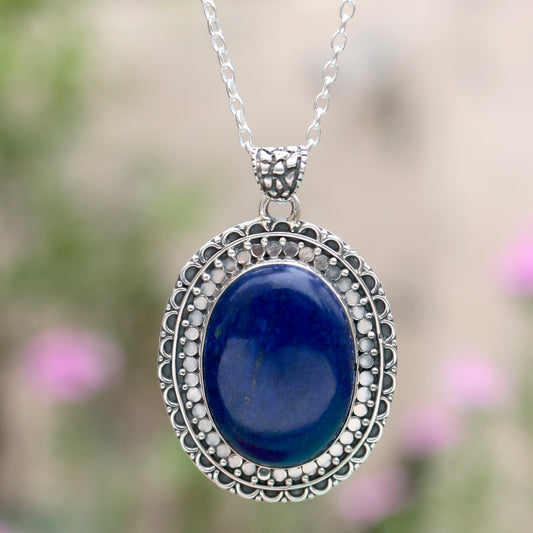 Fusionari 925 Sterling Silver Lapis Lazuli Pendant Necklace for Women with 18" Chain | Handmade Deep Blue Gemstone Jewelry | Elegant Gift for Her